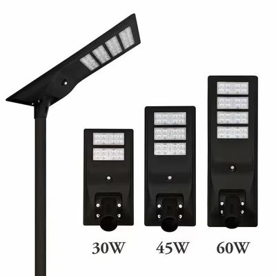 Tất cả trong một đèn đường LED năng lượng mặt trời tích hợp 45W với silic monocrystalline, luồng sáng cao, pin lithium 12,8V-30AH và điều khiển từ xa